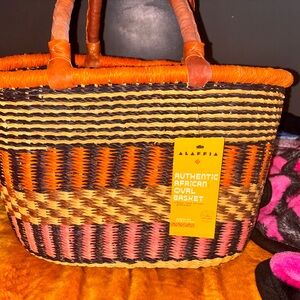 Orange and Black Handwoven Tote Bag with Striped Design